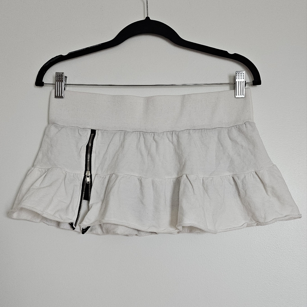 D.i.a Rare Gyaru White Ruffled Micro Mini Skirt with Zipper Slit Built In Shorts